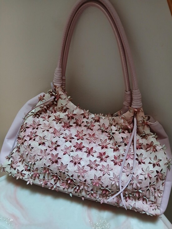 Sondra Roberts Handbags - Sondra Roberts Pink Floral Cutout Shoulder Bag
